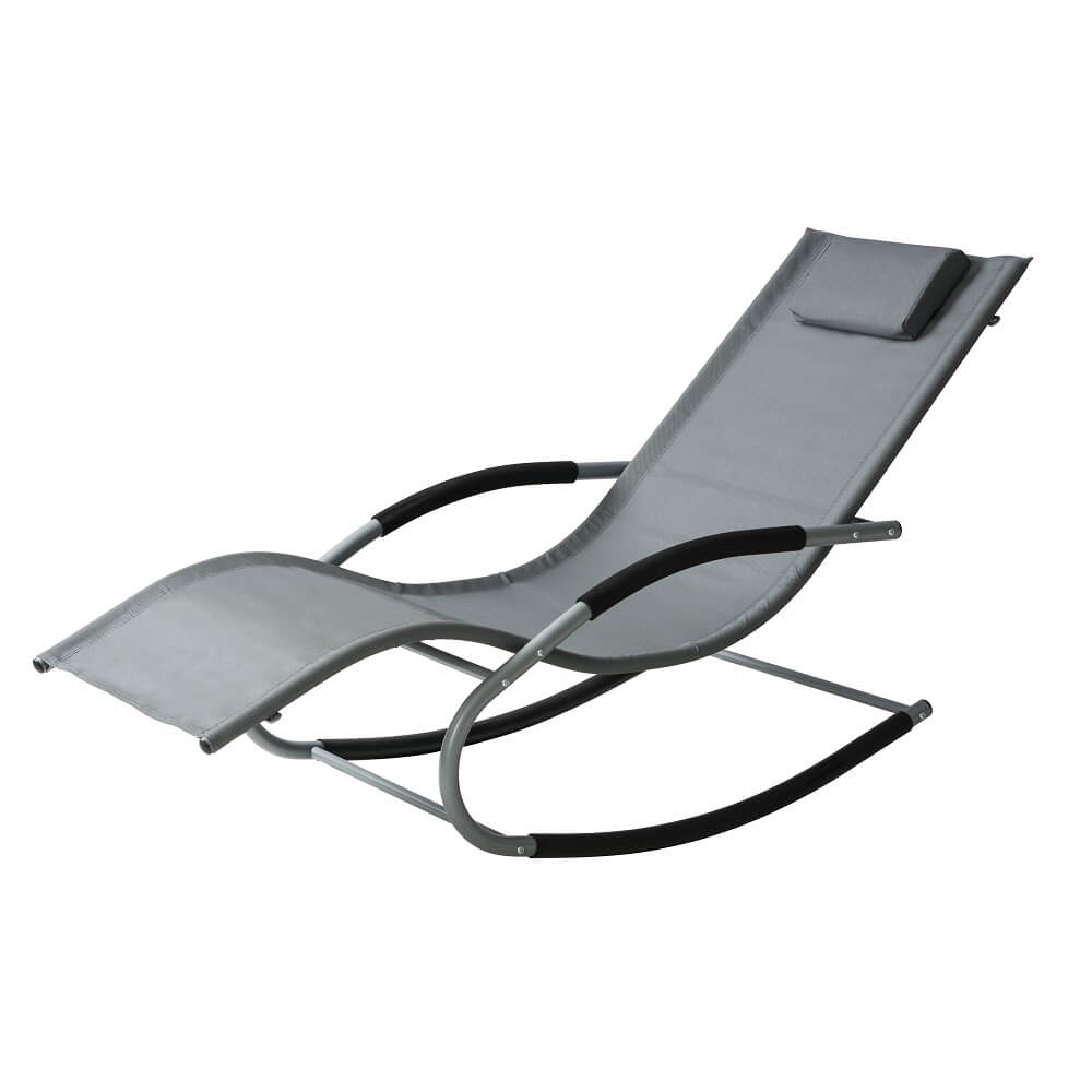 Click to view product details and reviews for Lugano Textilene Rocking Sun Lounger With Pillow Grey.